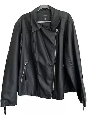Lane Bryant 26/28 Black Faux Leather Moto Fringe Jacket Motorcycle Vegan Leather • $36.88