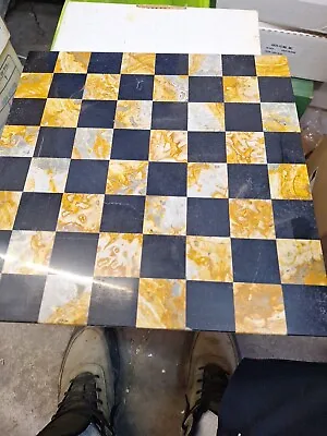 Vtg Marble And Black Onyx Tile Chess Game Board Heavy 14 X14   • $65