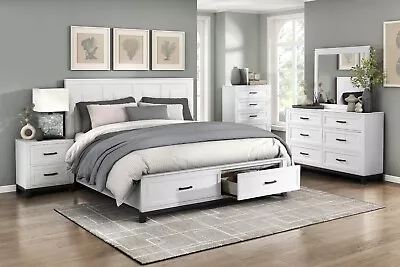 NEW Modern White Queen King 5PC Bedroom Set Rustic Furniture Platform B/D/M/N/C • $2199.99