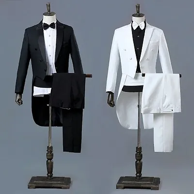 Mens Peak Lapel Tailcoat Suit Trousers Set Formal Dress Wedding Groomsman Tuxedo • $48.49