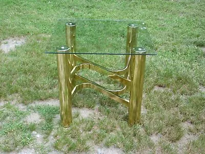 Vintage Mid Century Modern Brass & Glass End Table • $265.50