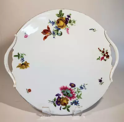 Hand Painted T&V Limoges Cake Plate Colorful Dresden Florals  • $38