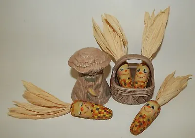 Vtg Ceramics Basket Of Anthropomorphic Ears Of Indian Corn & Haystack Figurines • $24.99