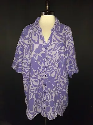 MAGGIE BARNES Plus Size 5X 34W 36W Blouse Shirt Top Purple Floral Short Sleeve • $27.99
