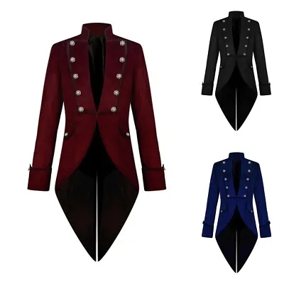 Medieval Steampunk Coat Men's Vintage Gothic Victorian Frock Coat Blue • $51.85