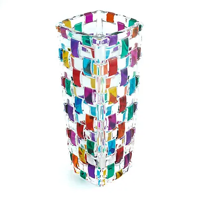 Murano Glass Vase Multi Coloured Pink Hand Made Painted Millefiori 16cm High • £47.95