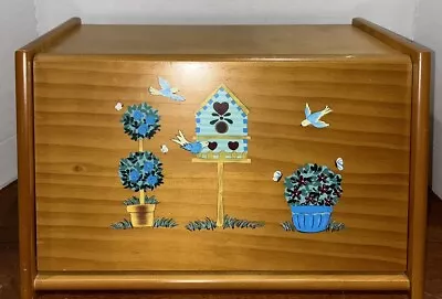 Vintage Decorative Wooden Bread Box Birds Birdhouse Flowers Graphic 1970s • $47.50