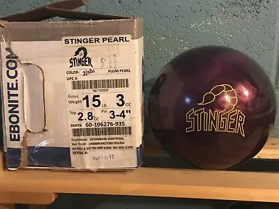 Ebonite Stinger Plum Pearl 15lbs NIB & Undrilled 1ST Quality Great Box Spec's!!! • $114.95