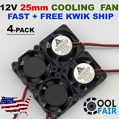 12V 25mm Mini Cooling Fan 2510 25x25x10mm 2-pin DC Computer Micro Cooler 4-Pack • $11.45