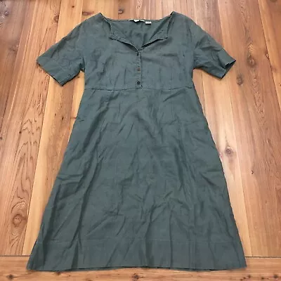 Eddie Bauer Green Buttoned Top Short Sleeve Baby Doll Style Dress Womens Size XL • $22