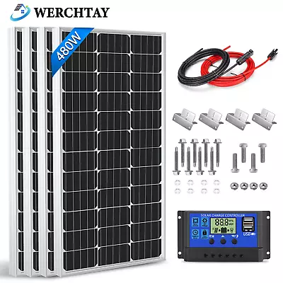 100W 200W 300W 12V Solar Panel Kit For Off Grid RV Trailer Camper Van Boat Power • £189.89