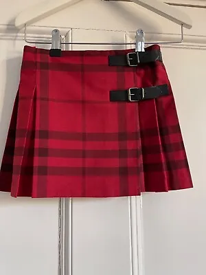 £95 • Buy NWOT Burberry Girls Red Black Wool Mix Check Kilt Size 4Y