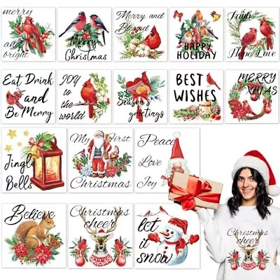 16 Sheets Christmas Iron On Transfers For T-Shirts Cardinals Poinsettia Vinyl  • $12.72