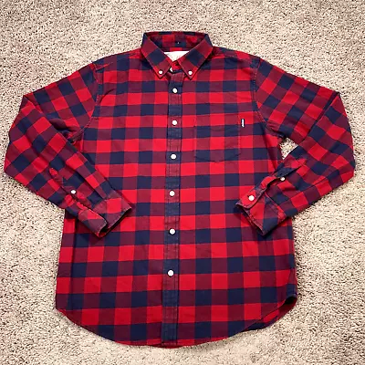 Chubbies Shirt Mens Medium Red Blue Plaid Flannel Stretch Missing Button* • $11.77