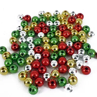 £1.99 • Buy 4mm CHRISTMAS RED GREEN GOLD SILVER PEARLS 160 BEADS CRAFT PB2