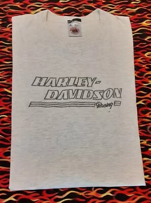 Harley-Davidson Vintage 90's Racing T-shirt XL Heather Grey W/ Embroider Letters • $18