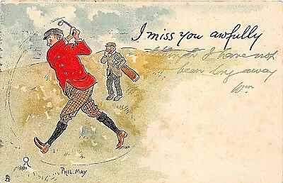 £7 • Buy Postcard Comic  Golf - Write Away - I Miss You Awfully - Phil May - Tuck 