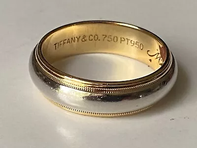 Tiffany & Co Platinum & 18KT Gold Classic Milgrain Wedding Band Size 9.5~ 10.6 G • $999