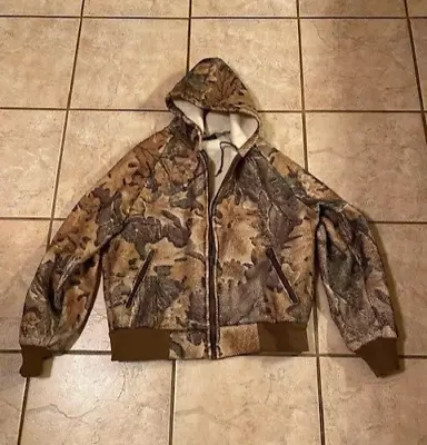 MENS Cabela's Berber Fleece Zip Jacket Brown Camo LARGE HUNTING BOW ARCHERY F/S • $32.99