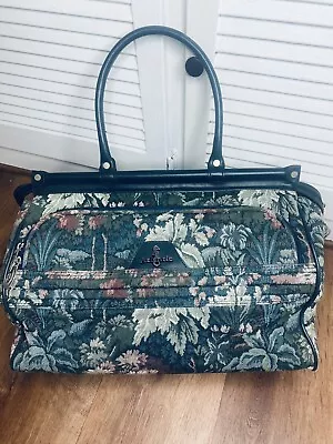 Atlantic Green Floral Tapestry Carry On 17x13 In Carpet Bag Mary Poppins Vintage • $54.98