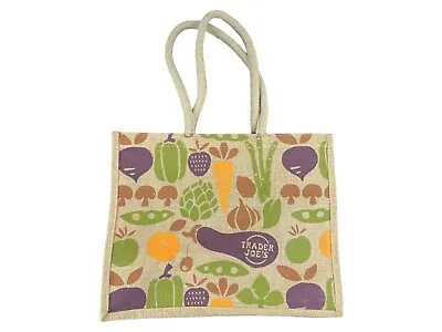 $15 • Buy Trader Joes Reusable Shopping Tote Bag Jute Cotton Rope Handle Vegetable Print 