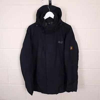 JACK WOLFSKIN Jacket Mens L Large Texapore 4x4 Hooded Rain Coat Black • £29.90