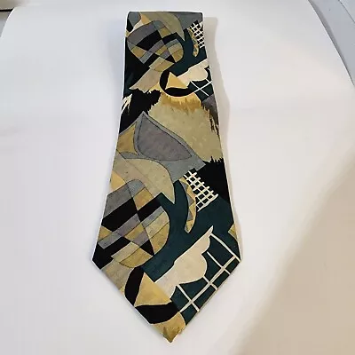 Flic Jazz Abstract  Green Beige Gray Tie 57  • $14