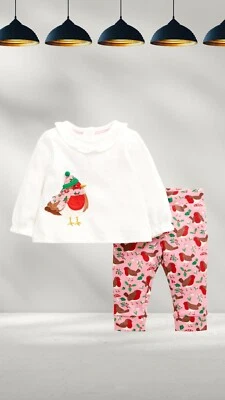 Ex Baby Boden Applique Top & Leggings Set In Boto Pink Robins (A Bit Defect) • £15.50