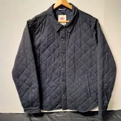 Levis Mens LG Diamond Quilted Shacket Blue Zip Snap Jacket Hand Warmer Pockets • $34