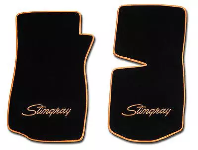 Lloyd Floor Mats C3 Corvette VELOURTEX FRONT MATS Orange Logo And Orange Binding • $154.99