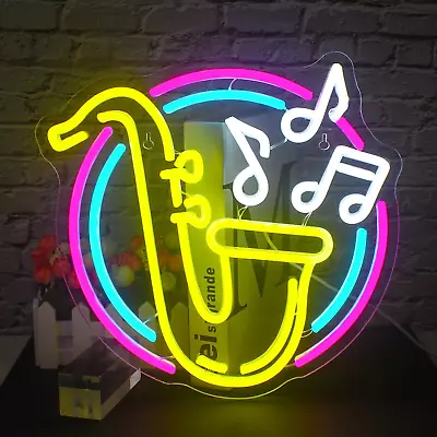 Saxophone Neon Sign Led Neon Lights For Wall Decor Jazz Music Light Up Signs For • $51.99