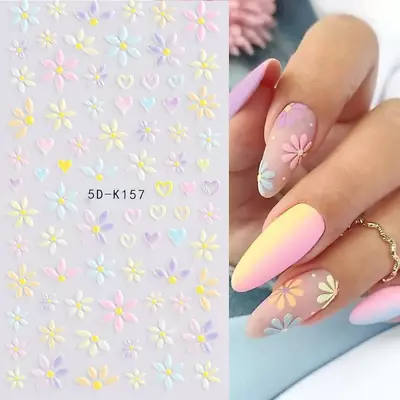 Embossed Flower Nail Stickers Colorful DIY Wildflower Sunflower Daisy Spring • £5.49