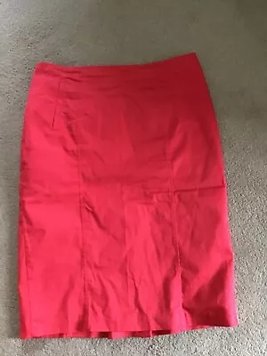 M & S Size 12 Ladies Red Cotton Elastane Lined Pencil Skirt • £2.50