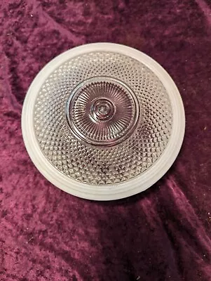 Vintage Mid-Century Modern Art Deco Bullseye White/Clear Ribbed Ceiling Globe • $45