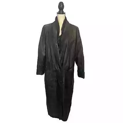 Marco Morani Leather Womens Full Length Coat Double Breasted Jacket Trench MED • $49.95