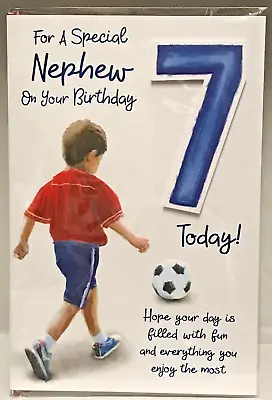 Nephew 7 Today 7 Year Old Birthday  Card Top  Quality Card Boy Playing Football • £2.99