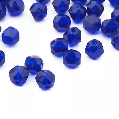 Lot (50) Czech Vintage Cobalt Blue English Cut Faceted Glass Beads 5mm  • $6