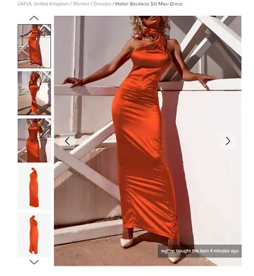 ZAFUL Womens Halter Backless Slit Maxi Dress - Orange Size S • £12.50