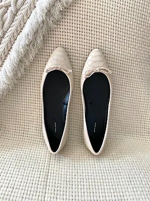 ZARA Ballet Flat Shoes~ Ivory ~ Cream Snake Print ~Pointed Toe ~Size US 9 ~ New! • $16.99