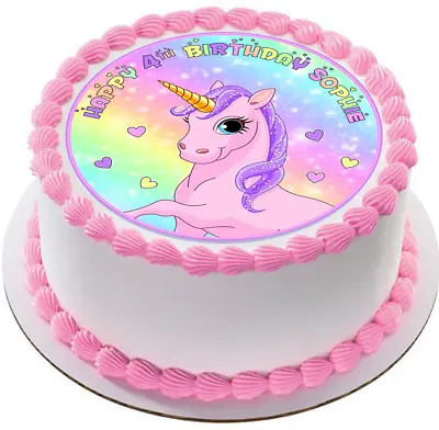$22.96 • Buy Rainbow Unicorn Personalized Edible Cake Topper Image Decoration #161