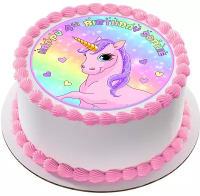 $22.96 • Buy Rainbow Unicorn Personalized Edible Cake Topper Image Decoration #161