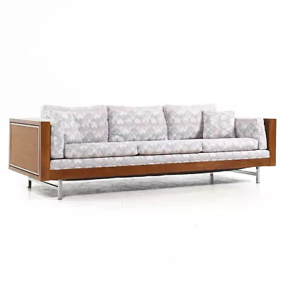 Founders Mid Century Cane And Walnut Sofa • $4095