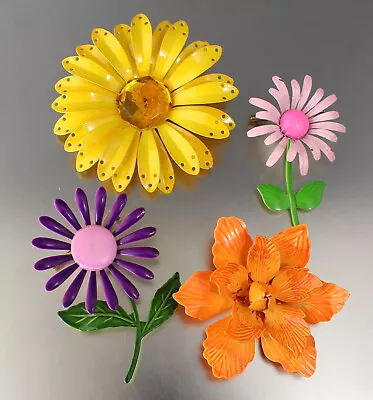 Lot Of 4 Colorful Vintage 60’s Enamel Flower Power Pins Brooch • $21