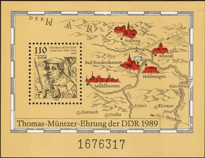 Germany (DDR) 1989 Thomas Muntzer/People/Religion/Reformation/Maps 1v M/s  S144g • $3.05