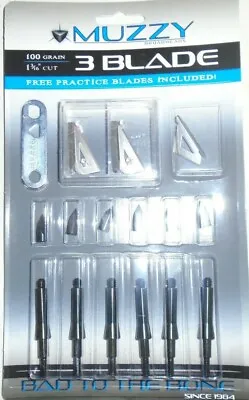 @NEW@ 6pk. Muzzy 3 Blade 100 Grain Fixed Blade Broadheads W/ Pratice Blades! 225 • $36.99