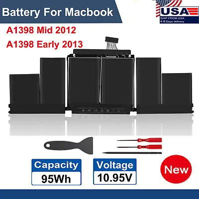 Replace A1417 Battery For Apple Macbook Pro 15''Retina A1398 Early 2013 Mid 2012 • $33.69