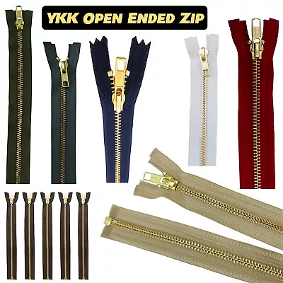 YKK One Way Open-Ended Zip With Metal Gold Teeth Slider For Handbag Leather Coat • £5.19