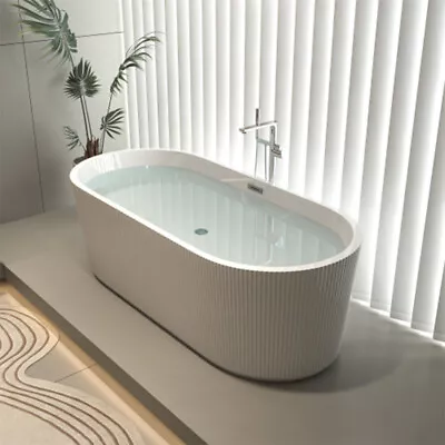 59  Unique Pleated Design Acrylic Freestanding Bathtub Soaking Tub Fluted Style • $999.99