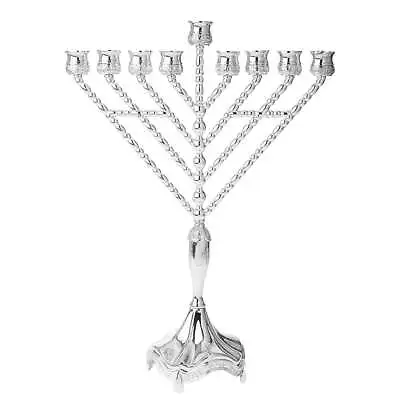 (D) Judaica Silver Plated Menorah Chabad Rambam Candles Holder • $98.99