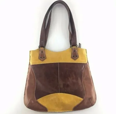 VERA PELLE Vintage Brown/Mustard/Cognac Soft Leather Hobo Purse Bag (Italy) • $39.99